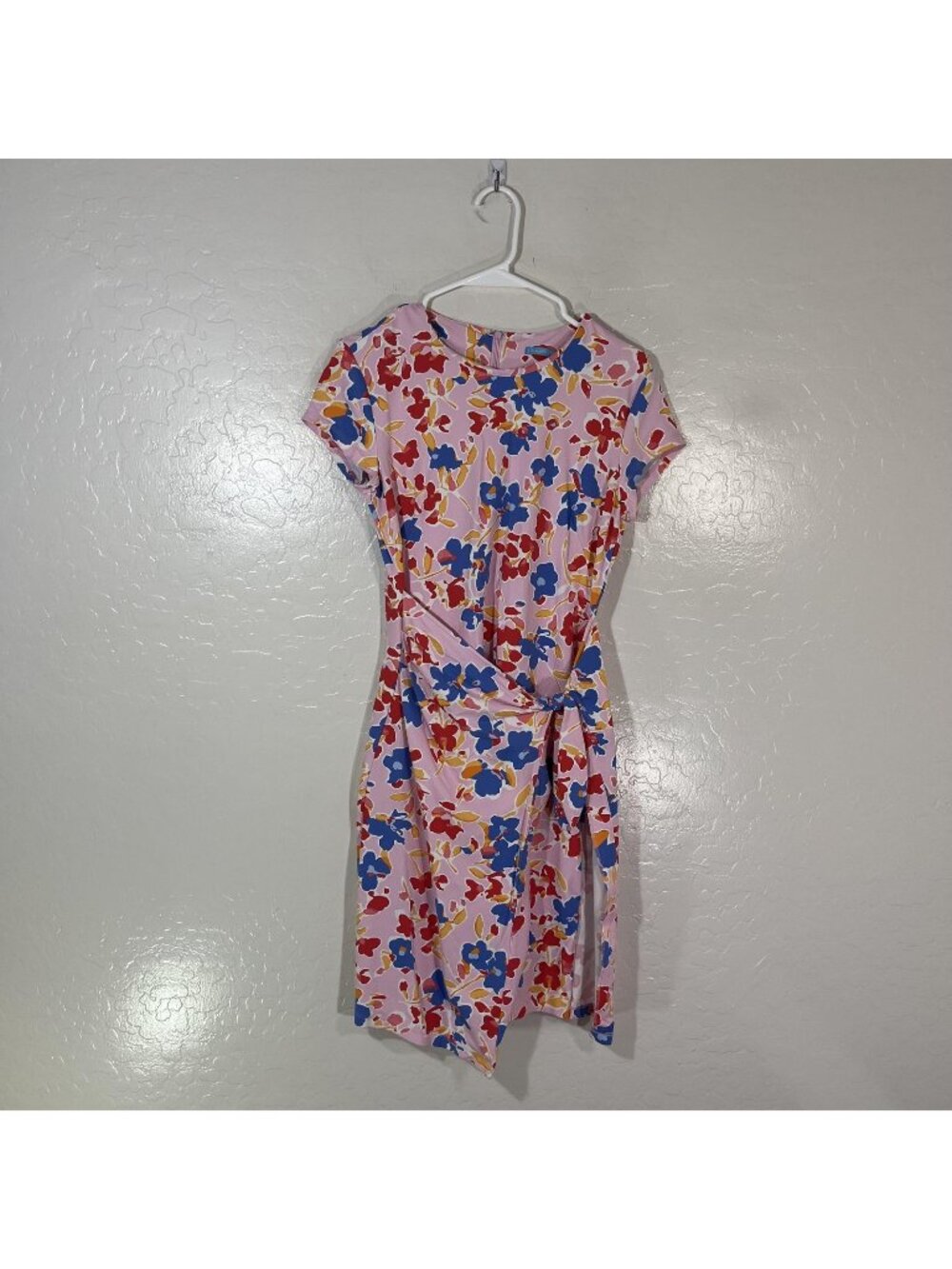 J.McLaughlin Dress Womens Small Pink Floral Belted Wrap Short Sleeve Jersey